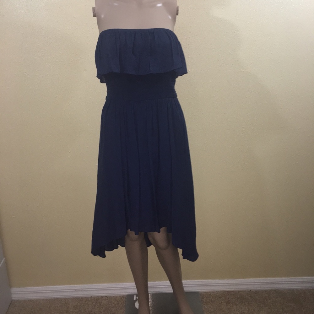 Orange & Blue Strapless Hi-Low Summer Sundress